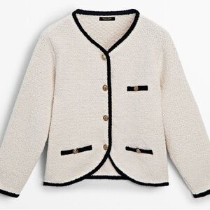 Massimo Dutti Textured Contrast Trim Knit Cardigann